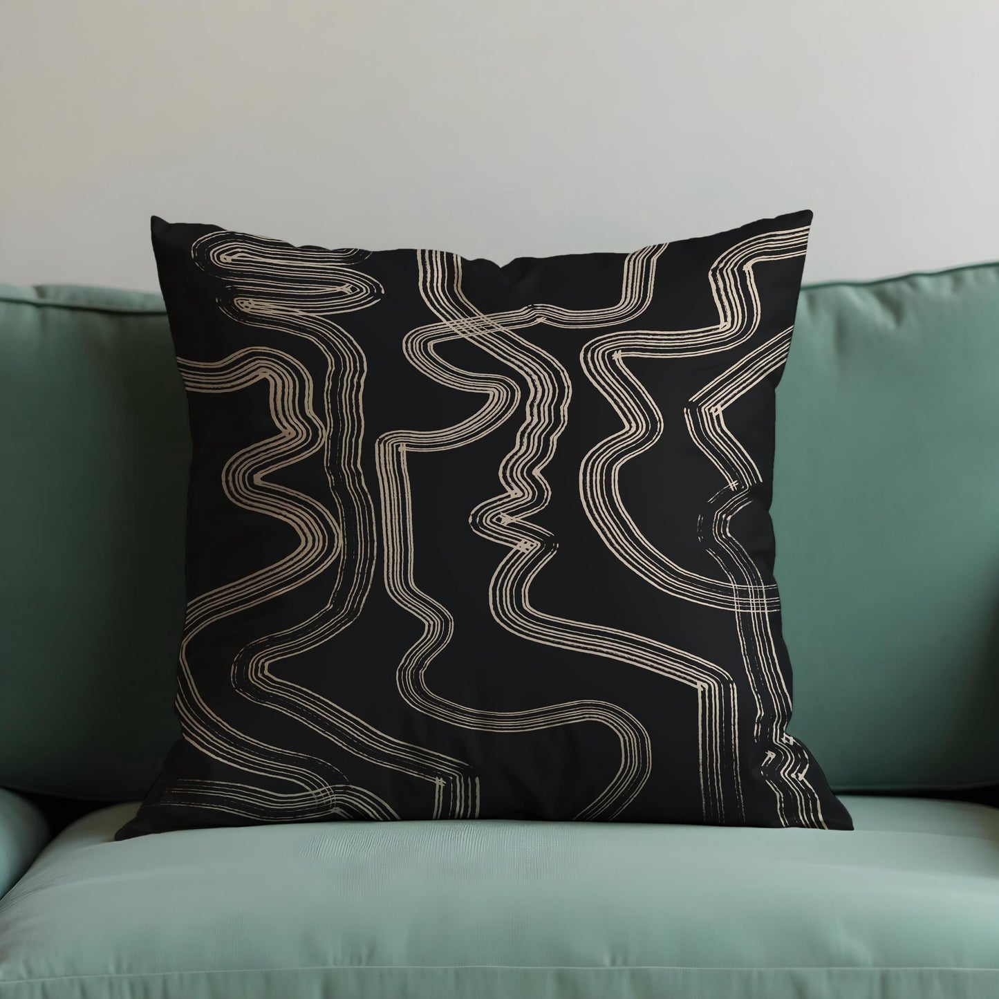 Abstract Black and Beige Cushion Cover, Geometric Lines Throw Pillow Cover