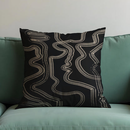 Abstract Black and Beige Cushion Cover, Geometric Lines Throw Pillow Cover