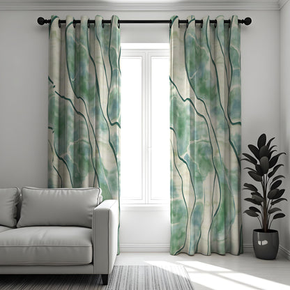 Green Watercolor Abstract Curtains, Artistic Custom Drapes