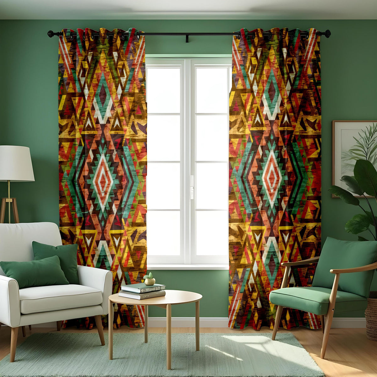 Colorful Tribal Aztec Curtains, Boho Geometric Drapes