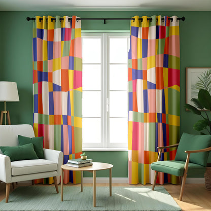 Rainbow Checkered Curtains, Colorful Kids Room Drapes