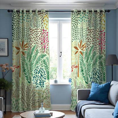Green Tropical Palm Curtains, Botanical Leaf Print Drapes
