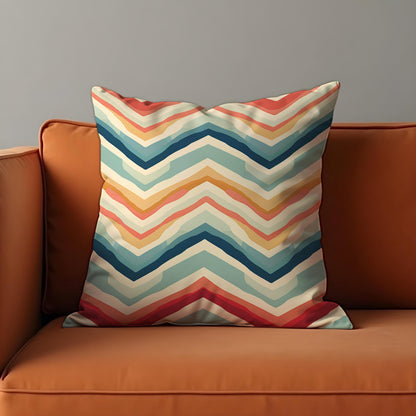Retro Chevron Cushion Cover, Multicolor Zigzag Print Throw Pillow Cover