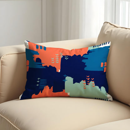 Bold Abstract Throw Pillow Cover, Coral & Teal Modern Cushion Case