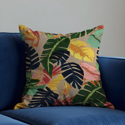 Colorful Palm Leaf Cushion Cover, Tropical Pillow Case