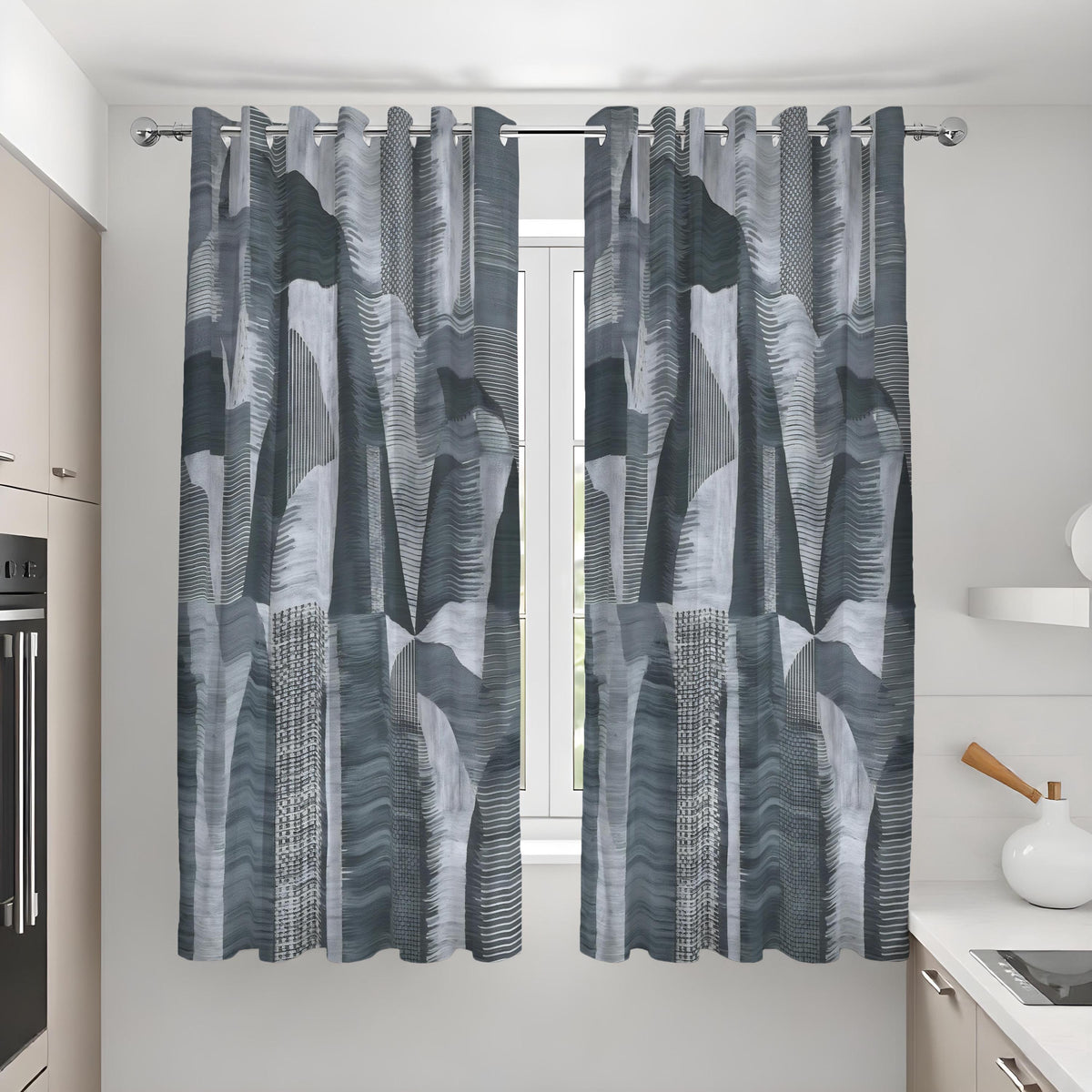 Charcoal & Grey Botanical Curtains, Leaf Print Drapes