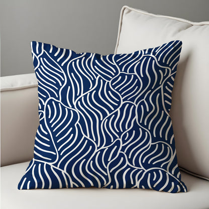 Navy Blue and White Cushion Cover, Abstract Wave Pattern Pillow Case