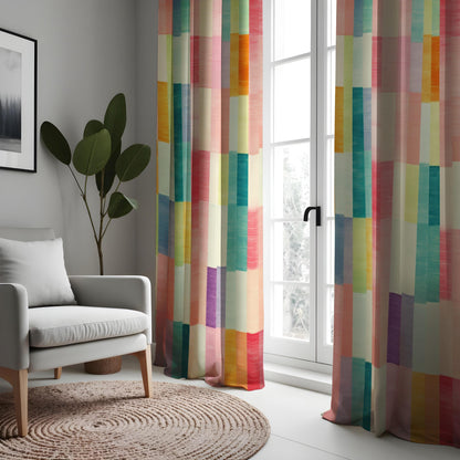 Rainbow Striped Geometric Curtains, Kids Playroom Drapes