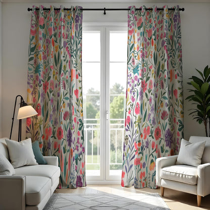 Colorful Wildflower Curtains, Boho Garden Floral Drapes