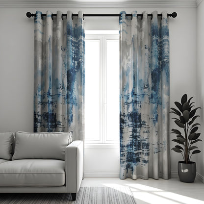 Blue Brushstroke Art Curtains, Contemporary Abstract Drapes