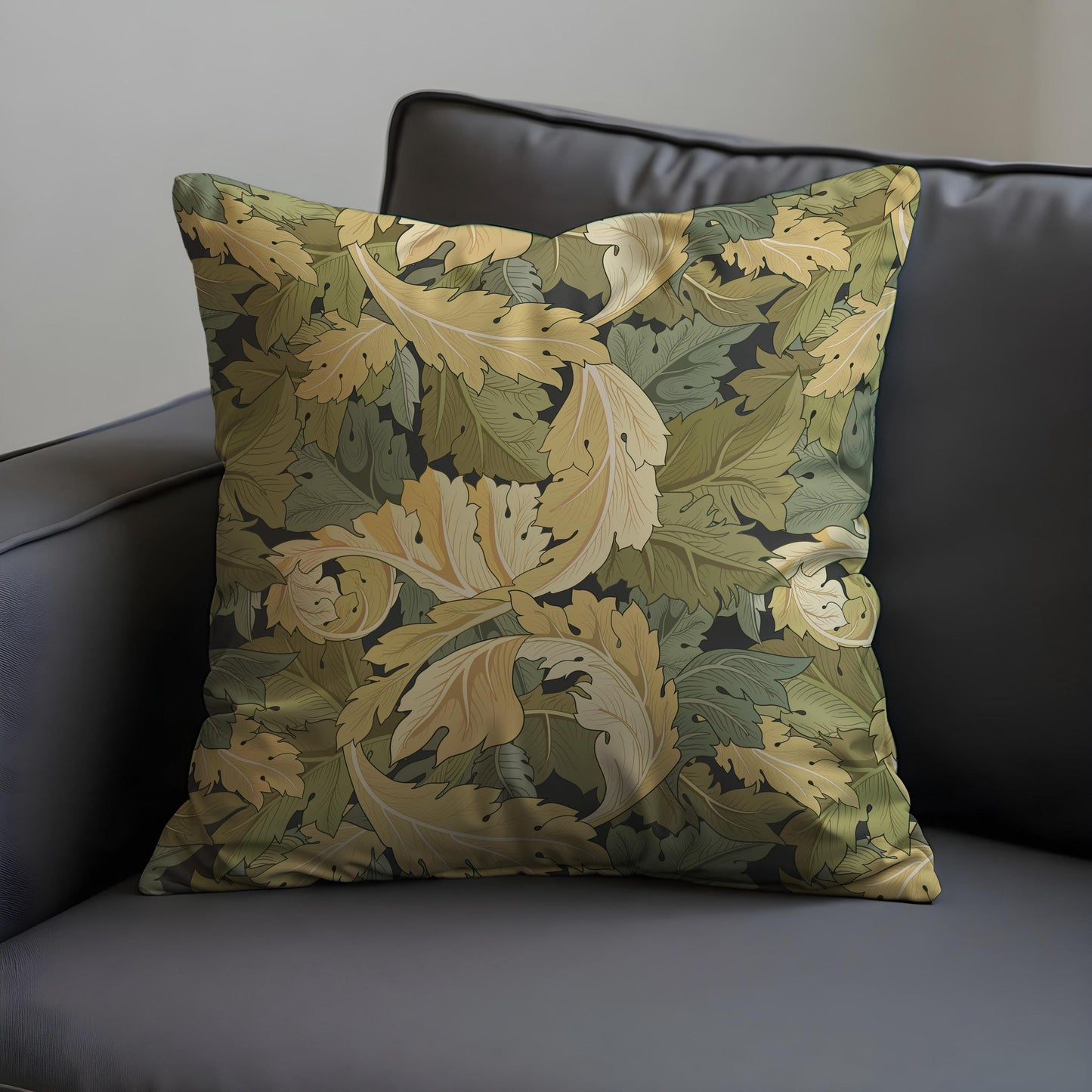 Mustard Leaf  Cushion Cover, Autumn Botanical Scroll Pillow Cover