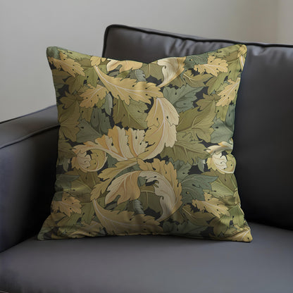 Mustard Leaf  Cushion Cover, Autumn Botanical Scroll Pillow Cover