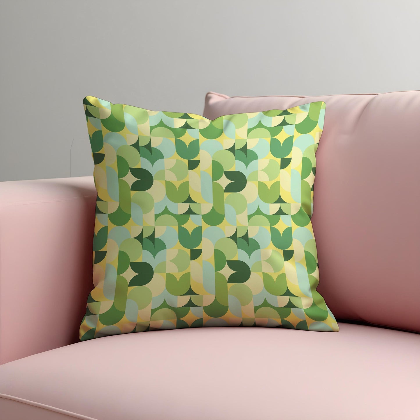 Retro Green Geometric Cushion Cover, Mid-Century Modern Abstract Pillow Case