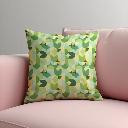 Retro Green Geometric Cushion Cover, Mid-Century Modern Abstract Pillow Case