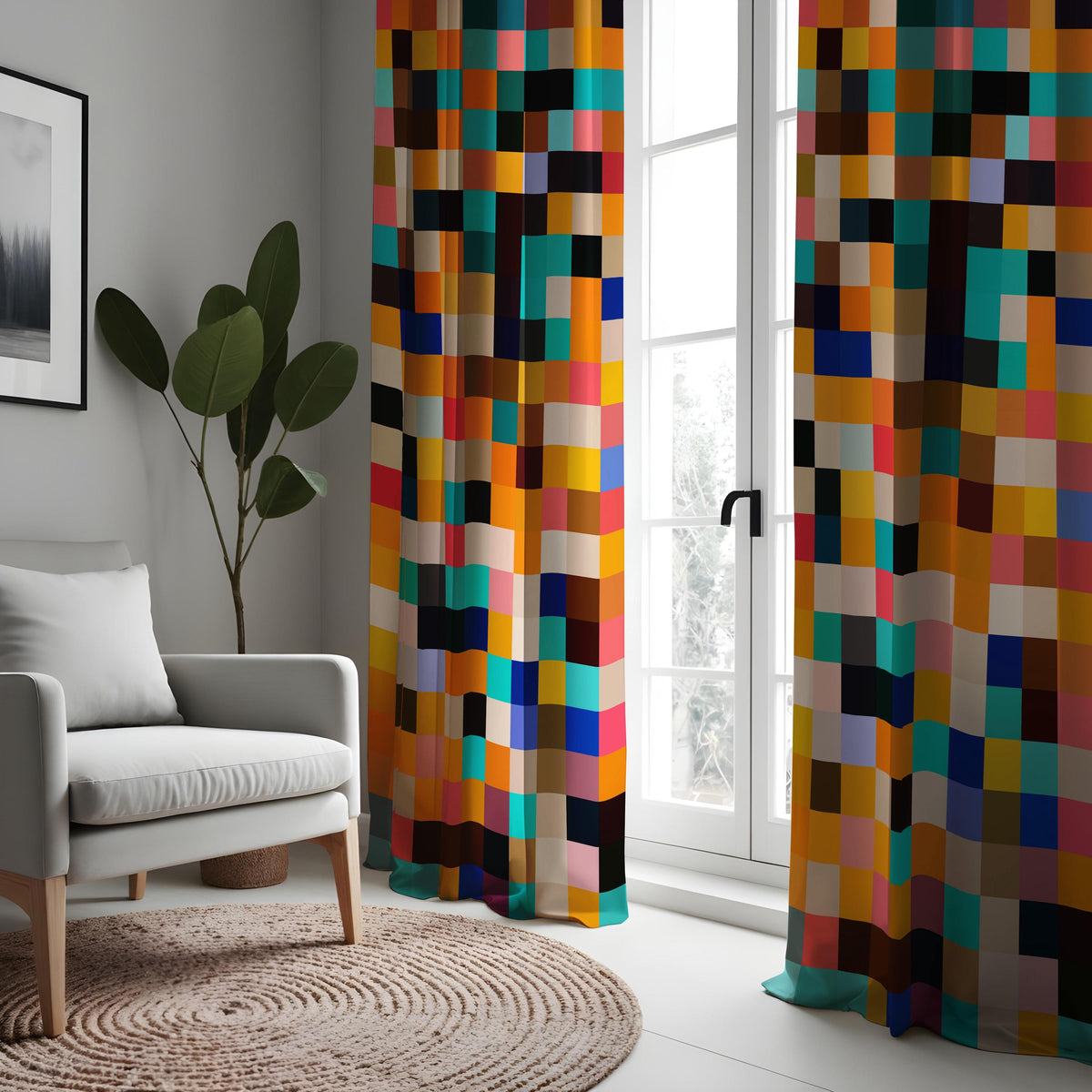 Color Block Wavy Curtains, Multicolor Geometric Drapes