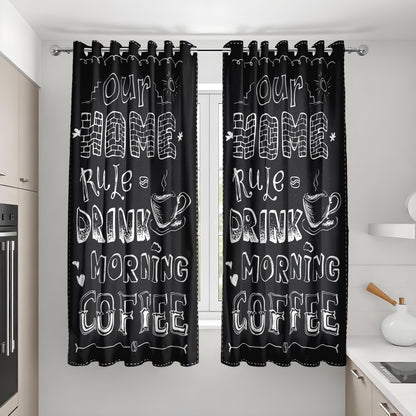 Black Coffee Kitchen Curtains, Funny Quote Cafe Drapes