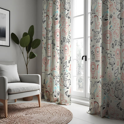 Whimsical Safari Animal Curtains, Kids Jungle Zoo Drapes