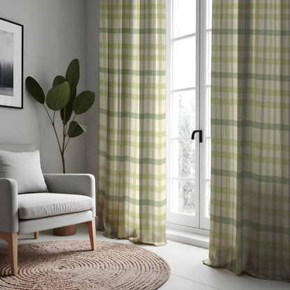 Green Gingham Plaid Curtains, Farmhouse Kitchen Drapes