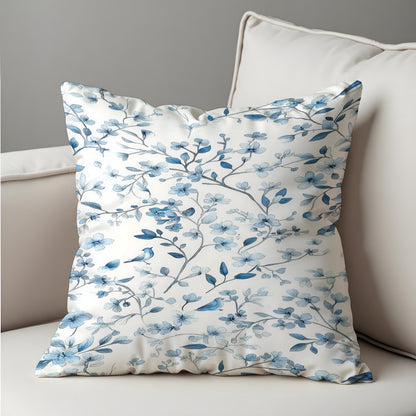 Blue Bird Floral Cushion Cover, Botanical Pillow Case