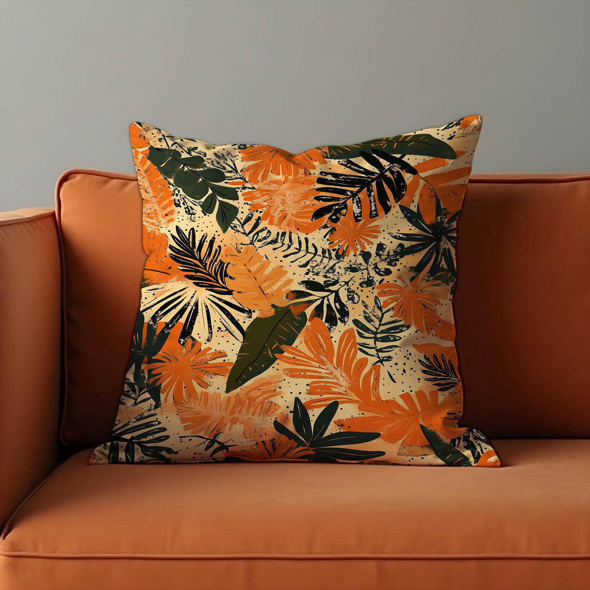 Orange Tropical Cushion Cover, Leaf Throw Pillow Case