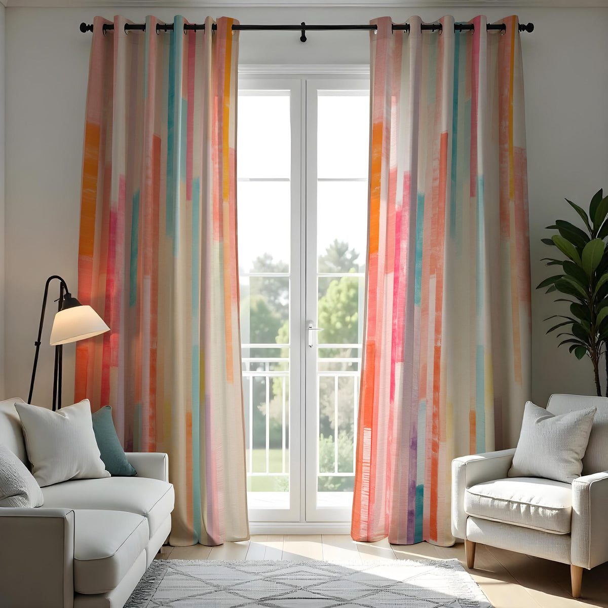 Rainbow Vertical Stripe Curtains, Modern Abstract Drapes