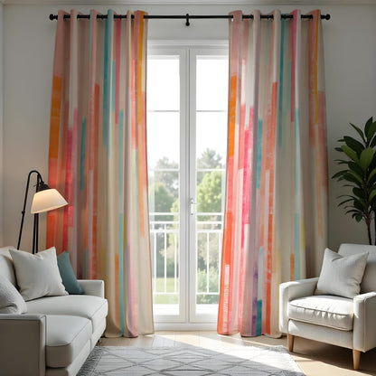 Rainbow Vertical Stripe Curtains, Modern Abstract Drapes