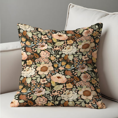 Autumn Floral Cushion Cover, Warm Beige, Blush & Brown Flowers Pillow Case
