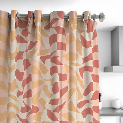 Retro Wavy Geometric Curtains, Mid Century Abstract Drapes