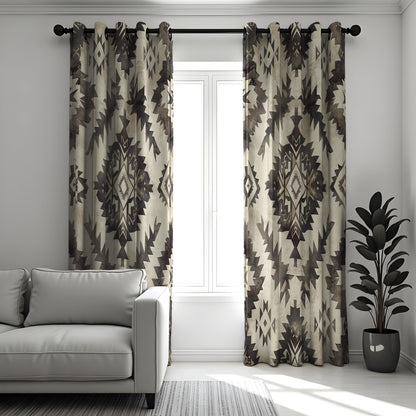 Neutral Aztec Curtains, Boho Tribal Western Window Drapes