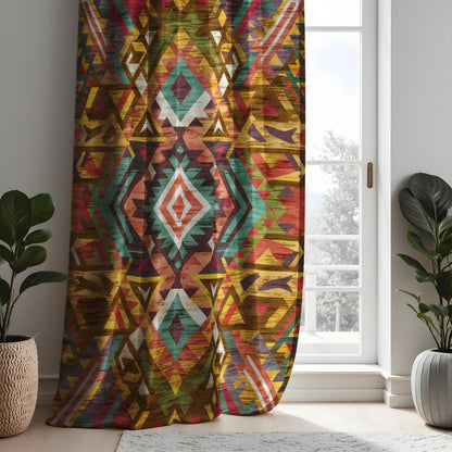 Colorful Tribal Aztec Curtains, Boho Geometric Drapes