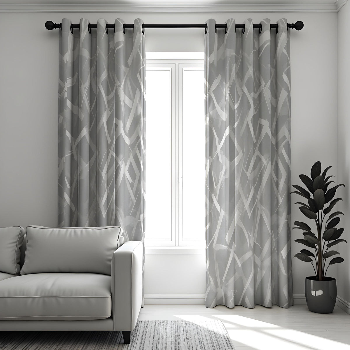 Grey Brush Pattern Curtains, Minimalist Geometric Drapes