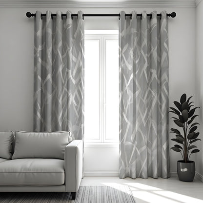 Grey Brush Pattern Curtains, Minimalist Geometric Drapes