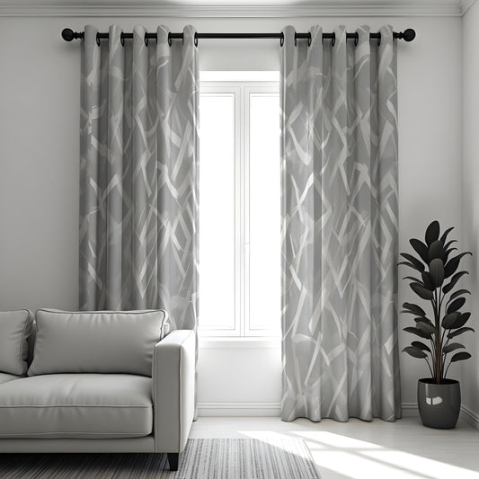 Grey Brush Pattern Curtains, Minimalist Geometric Drapes