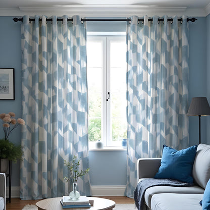 Blue Abstract Geometric Curtain Panels, Custom Window Drapes