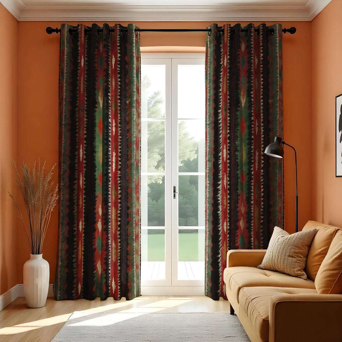 Southwestern Aztec Stripe Curtains, Rustic Lodge Drapes