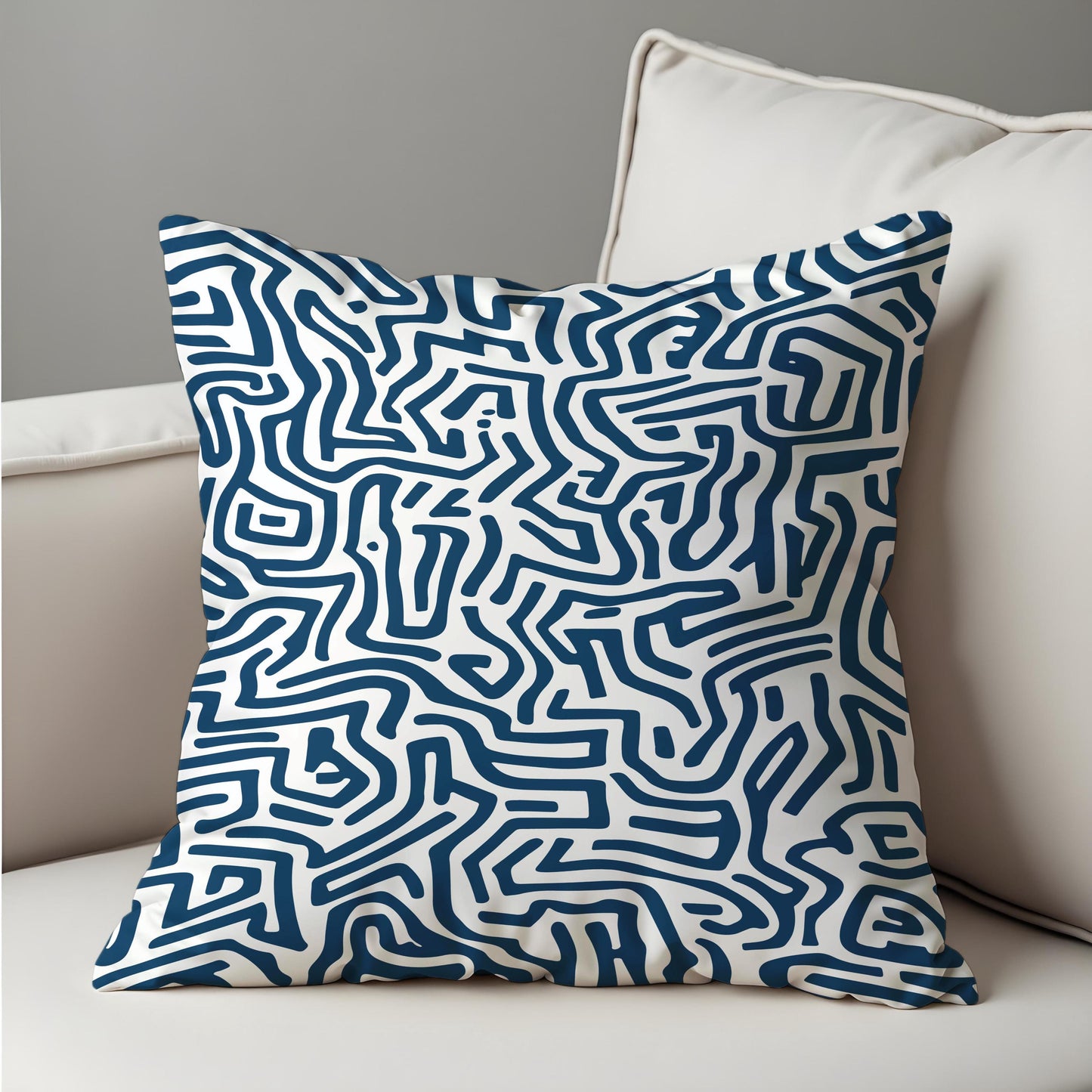 Modern Line Art Maze Pattern Cushion Cover, Abstract Pillow Cover
