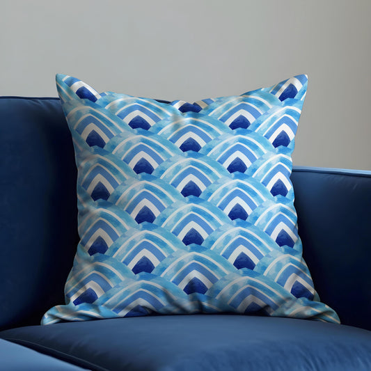 Blue Watercolor Wave Cushion Cover, Coastal Ocean Pillow Cover