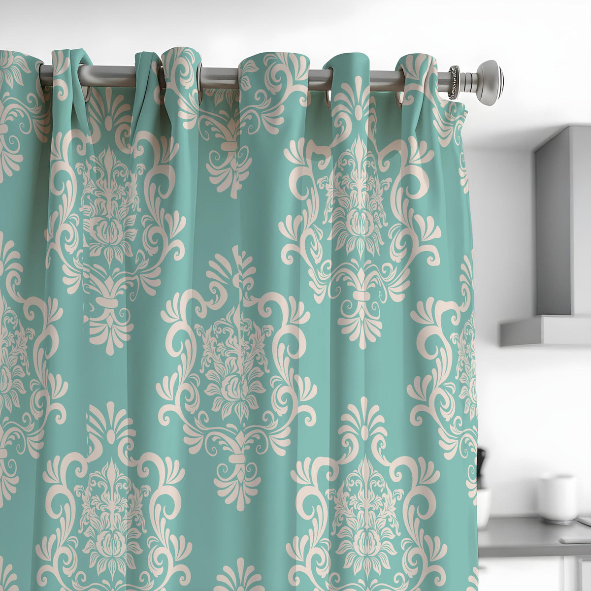 Green Damask Curtains, Classic Pattern Custom Made Drapes