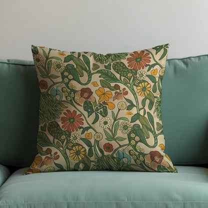 Classic Botanical Pillow Cover, Earthy Floral Print Cushion Cover