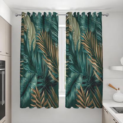 Dark Tropical Leaf Curtains, Jungle Botanical Print Drapes