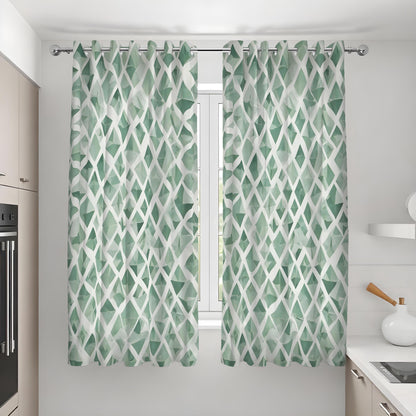 Green Multi Tone Abstract Curtains, Geometric Window Drapes