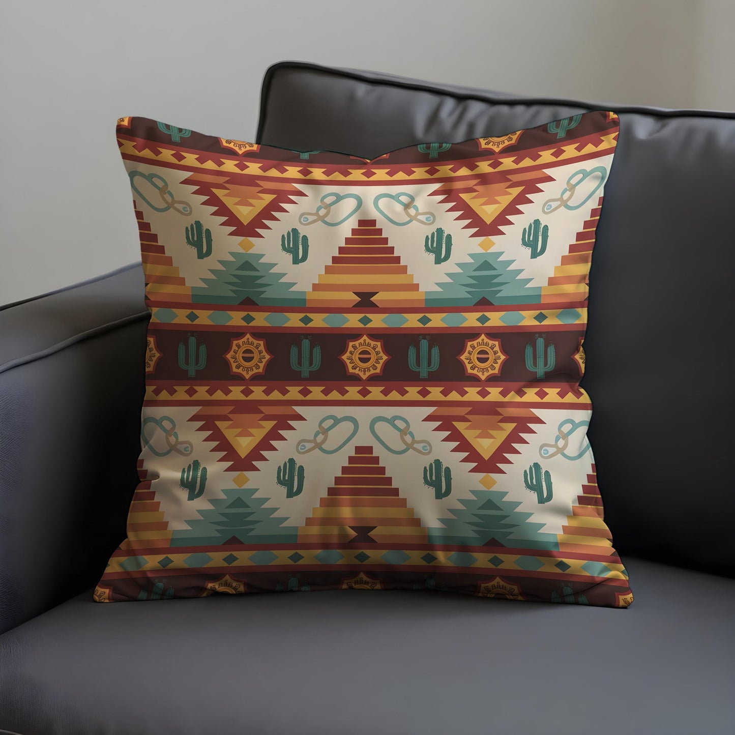 Southwestern Desert Cushion Cover, Cactus & Pyramid Pillow Case