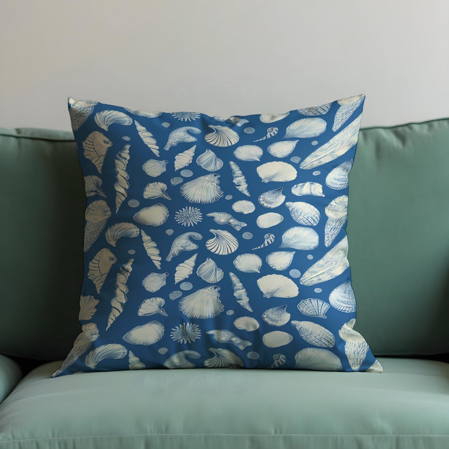 Nautical Seashell Cushion Cover, Blue Beach Theme Pillow Cover