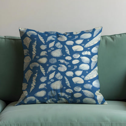 Nautical Seashell Cushion Cover, Blue Beach Theme Pillow Cover