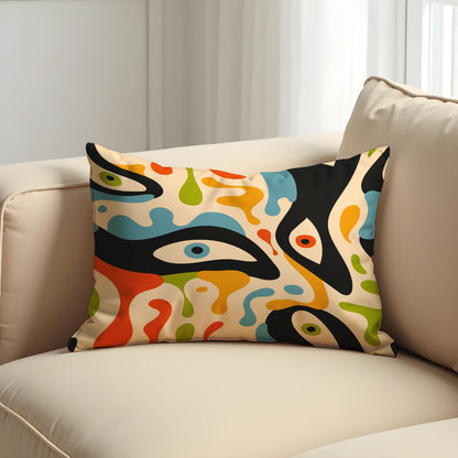 Psychedelic Eye Art Cushion Cover, Colorful Abstract Face Pillow Cover