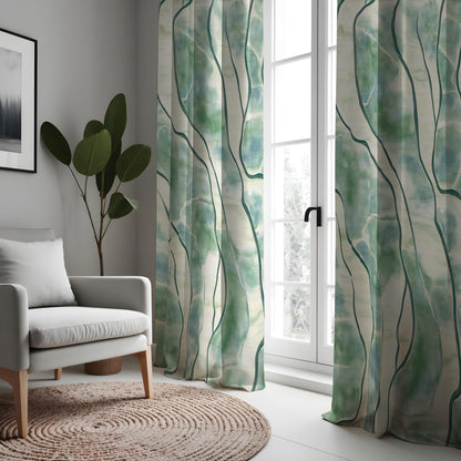 Green Watercolor Abstract Curtains, Artistic Custom Drapes