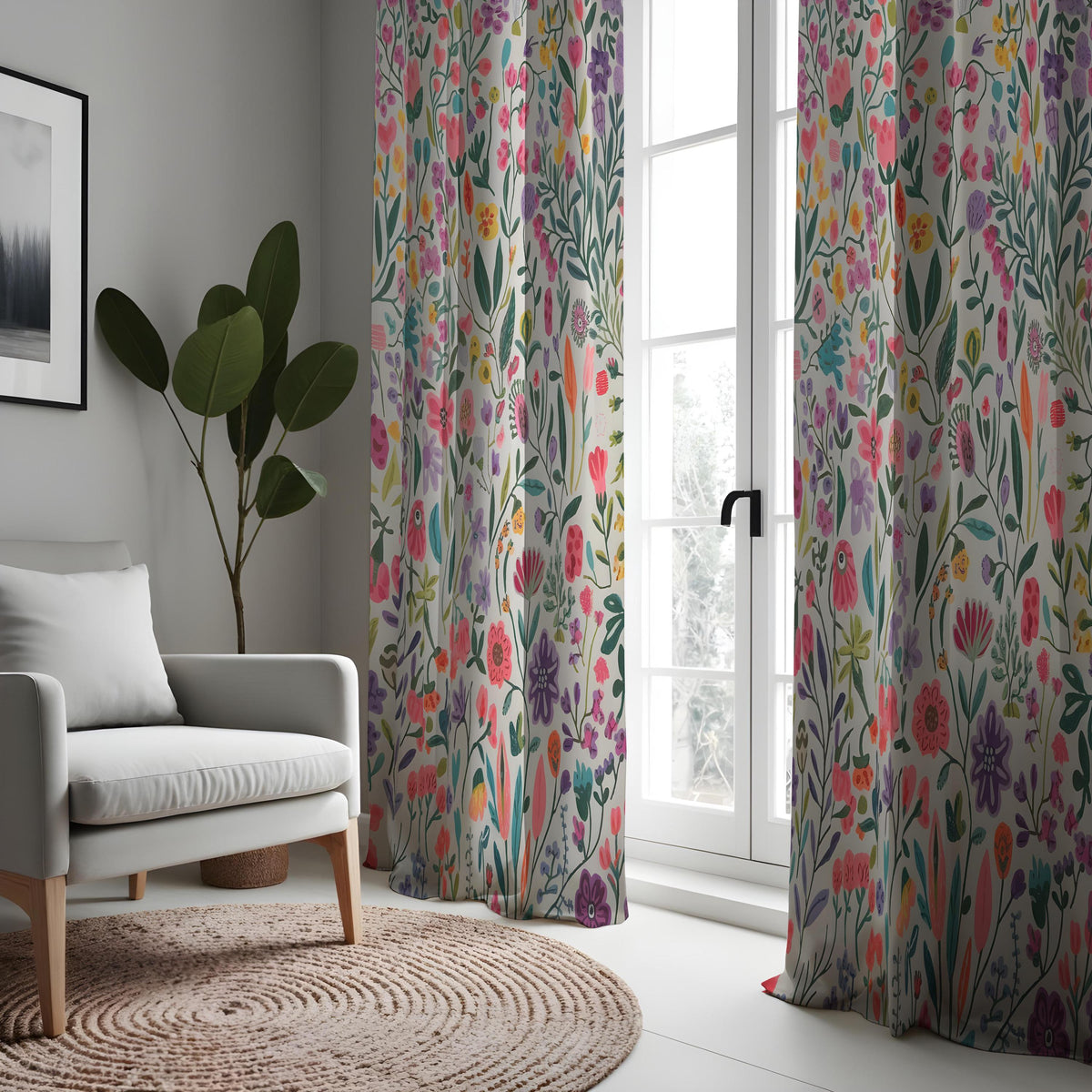 Colorful Wildflower Curtains, Boho Garden Floral Drapes