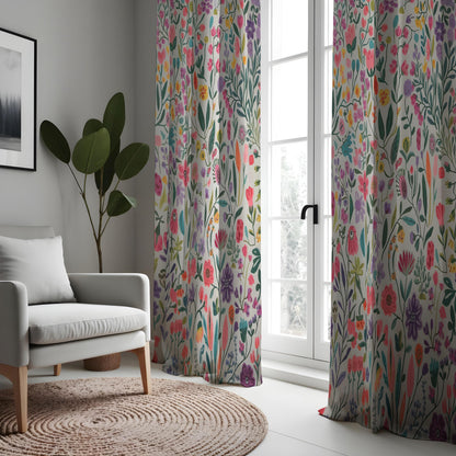 Colorful Wildflower Curtains, Boho Garden Floral Drapes