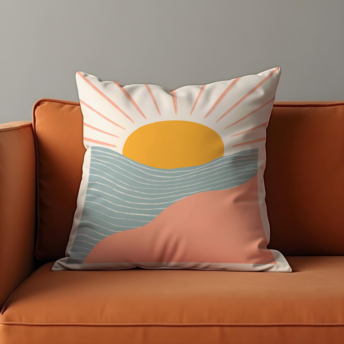 Sunrise Landscape Cushion Cover, Boho Throw Pillow Case