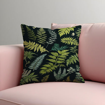 Tropical Fern Cushion Cover, Dark Jungle Leaf Throw Pillow Cover